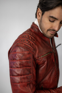 Pánská Kožená Bunda Nico Allesio Red Brixton Červená Velikost: XS