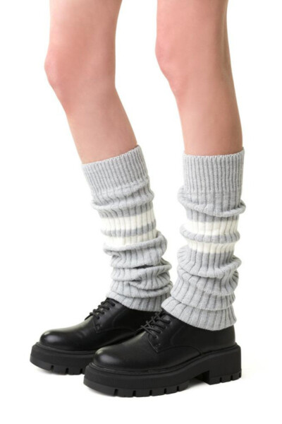 Vlněné návleky 068 MELANŽOVÁ ŠEDÁ/PRUHY univerzální