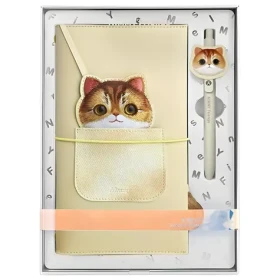 Nimmy Big Eyed Pet 2.0 Cat béžová / Zápisník s perem / 2v1 / motiv kočka (N-XDY-SZB-05)