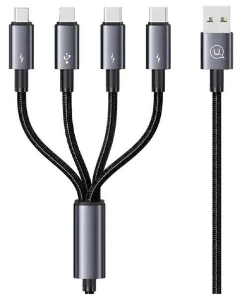 USAMS SJ739 černá / Datový kabel / 4v1 / 2x USB-C, Lightning, microUSB / 15W / 1,2 m (SJ739USB101)