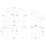 INVENA - Volně stojící vana příčné pravá 160 cm Astri se sifonem AN-03-16P-F