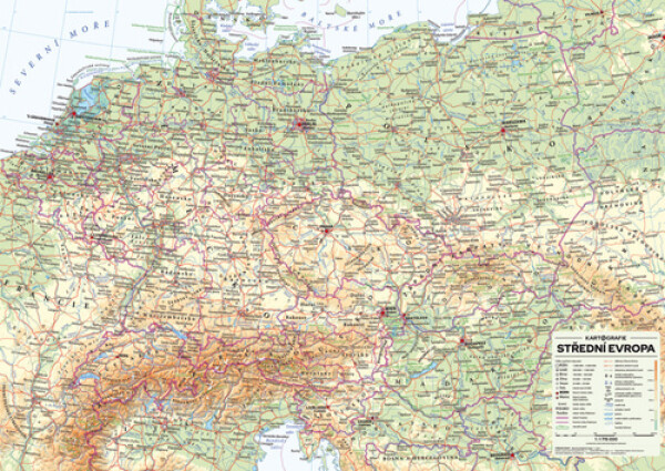 Střední Evropa nástěnná obecně zeměpisná mapa 715 000