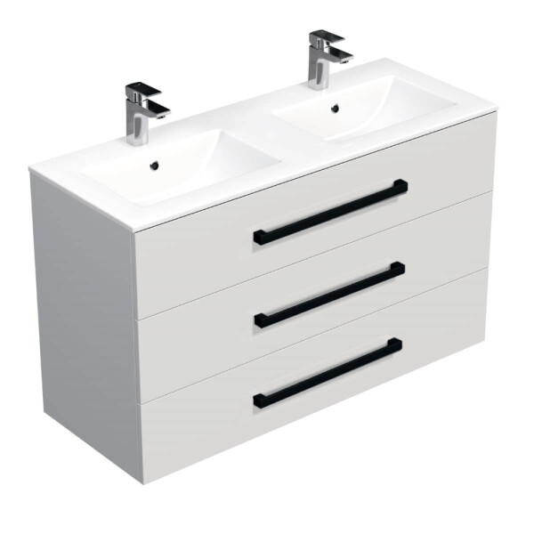 Koupelnová skříňka s černou úchytkou a umyvadlem SAT Cube Way 120x76,5x46 cm bílá lesk CUBE46C1203BIMOD CUBE46C1203BIMOD