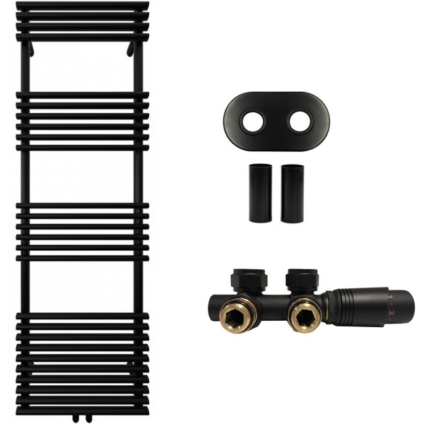 CERANO Koupelnový radiátorový set Luigi - ústřední vytápění - středové připojení 50 mm - 713W - černá matná - 1600x500 mm
