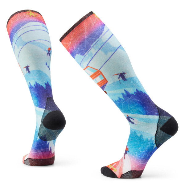Unisex merino lyžařské ponožky SMARTWOOL Ski Zero Cushion Ski Day Print OTC Socks, Laguna Blue velikost: 46-49 (XL)