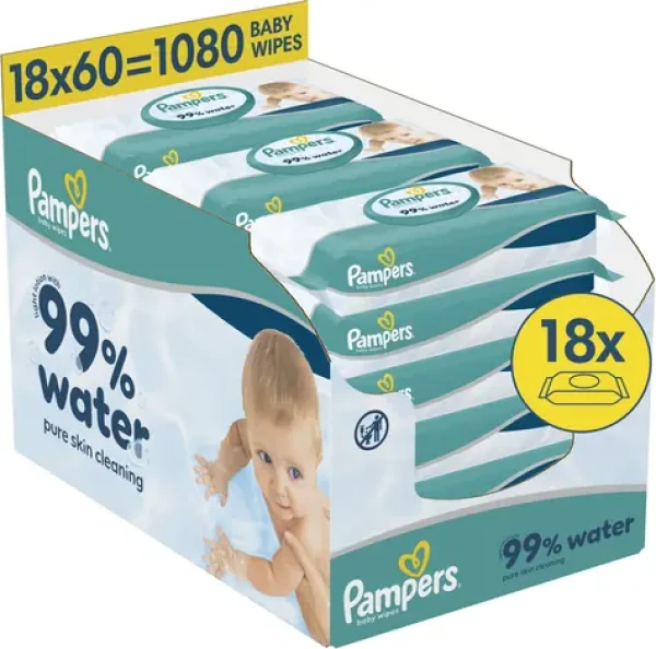 Pampers Aqua Plastic Free / Vlhčené ubrousky / 1080 ks (18 × 60 ks)