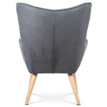 Křeslo "ušák" s podnožkou, potah šedá látka, dřevěné nohy, masiv kaučukovník