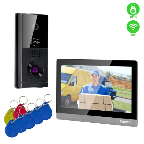 EVOLVEO DoorPhone AHD10, Sada domácího WiFi videotelefonu s ovládáním dveří a RFID, černo stříbrný 10" monitor, 32GB