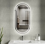 Erga Lyra, oválné LED zrcadlo 50x100cm, 3 barvy světla, přední a zadní osvětlení, vyhřívací podložka proti zapaření, ERG-V01-LYRA-5010-CL