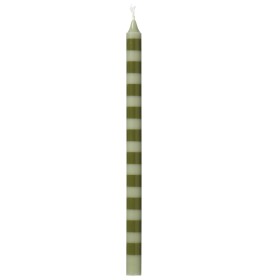 Ib Laursen Svíčka Taper Olive Green Stripes 20 cm, zelená barva, vosk