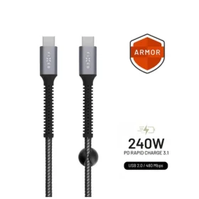 FIXED Armor Nabíjecí a datový odolný kabel s konektory USB-C/USB-C a podporou PD 1.2 m šedý / USB 2.0 / 240W (FIXDA-CC12-GR)