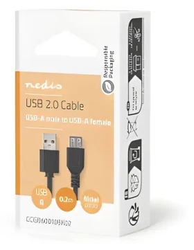 Nedis USB-A prodlužovací kabel černá / Kabel / USB-A - USB-A / USB 2.0 / 0,2 m (CCGB60010BK02)