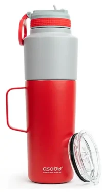 Asobu Twin Pack láhev s hrnkem Červená 900 ml + 600 ml