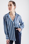 Lafaba Women's Navy Blue Striped Satin Shirt