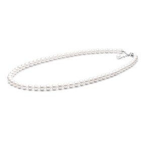 Perlový náhrdelník Bethany 9-10 mm řiční bílá perla, stříbro 925/1000, Bílá 60 cm + 3 cm (prodloužení)