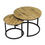 Stůl konferenční, set 2 ks, MDF deska, dekor divoký dub, kovová podnož, černý lak