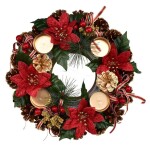 Adventní šiškový věnec POINSETTIA s mašlí 30 cm