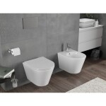 MEXEN/S - Rico Závěsná WC mísa Rimless Tornado včetně sedátka s slow slim, duroplast, bílá lesk 30720400T