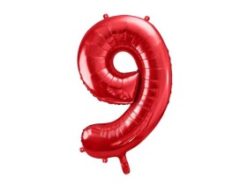 PartyDeco foliový balónek červený číslo 9 (86 cm)