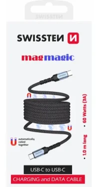 SWISSTEN Magnetický datový kabel USB-C - USB-C 1m / 60W / opletený (71551010)