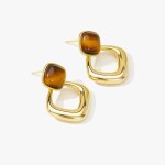 Elegantní visací náušnice s tygřím okem - stříbrné zapínání, Hnědá