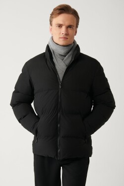 Avva Men's Black Puffer Jacket Stand Collar Water Repellent Windproof Quilted Comfort Fit