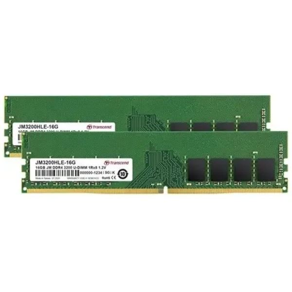 Transcend JetRam 32GB Kit (2x16GB) 3200 MHz / Operační paměť / DIMM / DDR4 / CL22 / 1.2V (JM3200HLE-32GK)