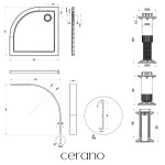 CERANO - Sprchová vanička čtvrtkruhová Brio - SMC/minerální kompozit - strukturovaná bílá - 90x90x4 + čelní panel + nožičky CER-149065