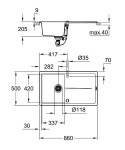 GROHE - Dřezy Kompozitní dřez K400 s automatickým odtokem, 86x50 cm, granitová černá 31640AP0