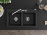 MEXEN - Hektor granitový dřez 2-bowl 800 x 480 mm, černá/stříbrná metalik, sifon chrom 6521802000-73