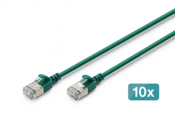 Digitus CAT6A F/FTP Slim zelená / Patch kabel / RJ45 / 10 Gbit/s / 500 MHz / 1,5 m / 10 ks (DK-1632-A-015S-G-10)