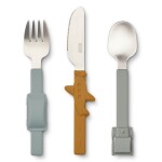 LIEWOOD Dětský příbor z nerezové oceli Tove Blue Fog mix – set 3 ks, modrá barva, kov, plast
