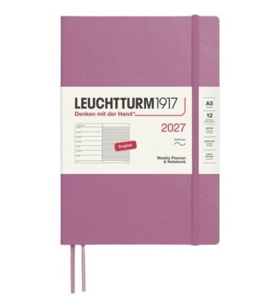 Týdenní plánovač & Zápisník Dusty Rose, Medium A5 2027, Softcover,English