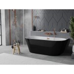 MEXEN/S - Oval Slim volně stojící vana nástěnná 170 x 80, bílá/černá, sifon a přepad růžové zlato 52661708075-60