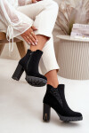 Zateplené dámské boty na vysokém podpatku s výšivkou černé Verissae 41