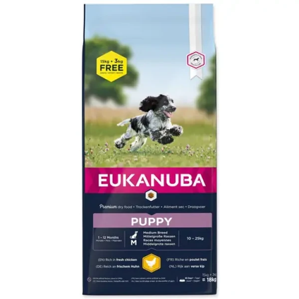 Eukanuba Puppy Medium 15+3kg ZDARMA / granule pro štěňata / pro střední plemena (1743-206917)