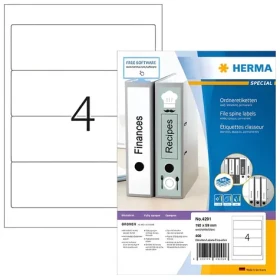 HERMA Etikety na pořadače 192x59 mm / bílé, krycí / 100 listů / 400 ks (4291)