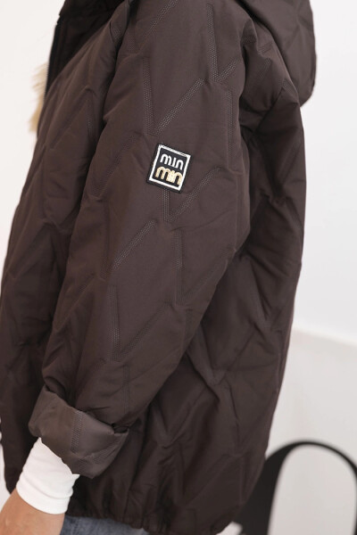 Dámská prošívaná bunda s kapucí hnědá UNI