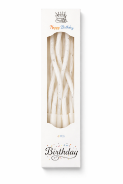 Dortové svíčky zakroucené bílo-stříbrné 6ks