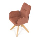 Židle jídelní s područkami, oranžová voděodpudivá látka, dubové nohy, otočná 360°