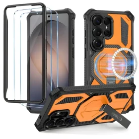 Tech-Protect MagBlast černá, oranžová / Kryt s tvrzeným sklem / Samsung Galaxy S26 Ultra / MagSafe / 2 ks skla