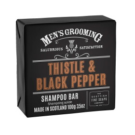 SCOTTISH FINE SOAPS Tuhý šampon na vlasy pro muže Thistle/Black Pepper 100 g, černá barva, papír