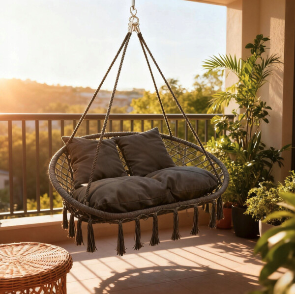 Závěsné křeslo, čapí hnízdo pro 2 osoby - 320 kg tmavá sivá