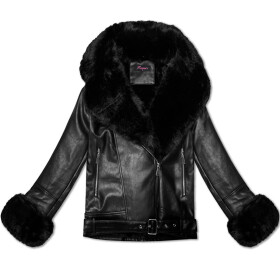 Dámská bunda ramoneska s kožešinovým límcem (61M8507-392A) černá - Goodlooking S