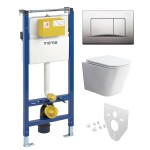Mereo WC set - Rimless WC hranaté, modul pro sádrokarton, chrom hranaté tlačítko matné MM02NSETRS321