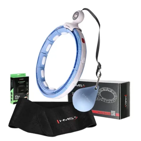 HMS HHM15 Sada masážní hula hoop modrá se závažím, magnety a počítadlem a zeštíhlujícího pásu BR163 PLUS SIZE (5907695558098)