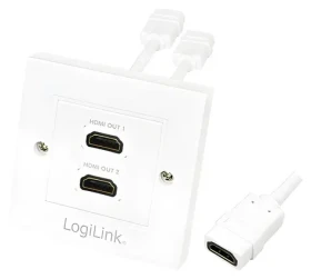LogiLink HDMI zásuvka 2-portová bílá / Nástěnná zásuvka / HDMI 1.4 / 4K/30Hz / pozlacené konektory (AH0015)