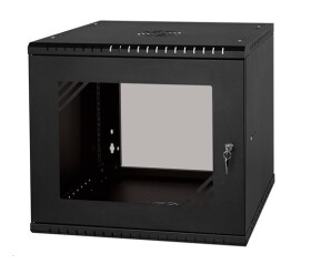 LEXI-Net 19" nástěnný rozvaděč Basic 9U 525x450, skleněné dveře, bez zad, rozložený, černý EDF_1232027