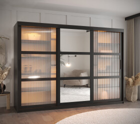 Šatní skříň Abi Flutes 2 Rozměry: 250 cm, Barva korpusu + barva dveří: Černá + Černá