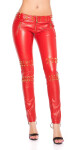 Sexy kalhoty 50480 s kamínky a zipy - KouCla červená XL